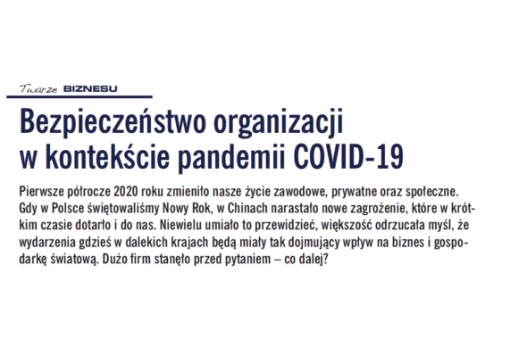 Bezpieczeństwo organizacji w kontekście pandemii COVID-19