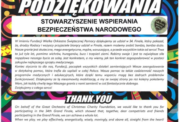 Podziękowanie za 34. Finał WOŚP